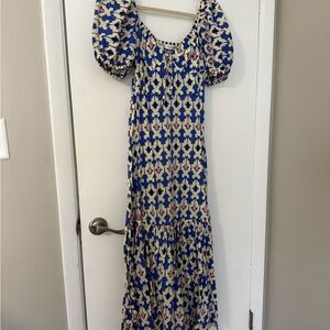 Zara Blue and Cream Long Sleeve Dress